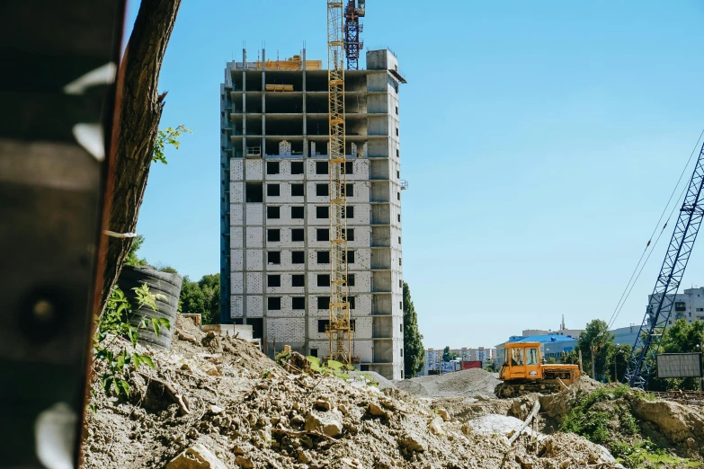 view from a construction site of a building being built