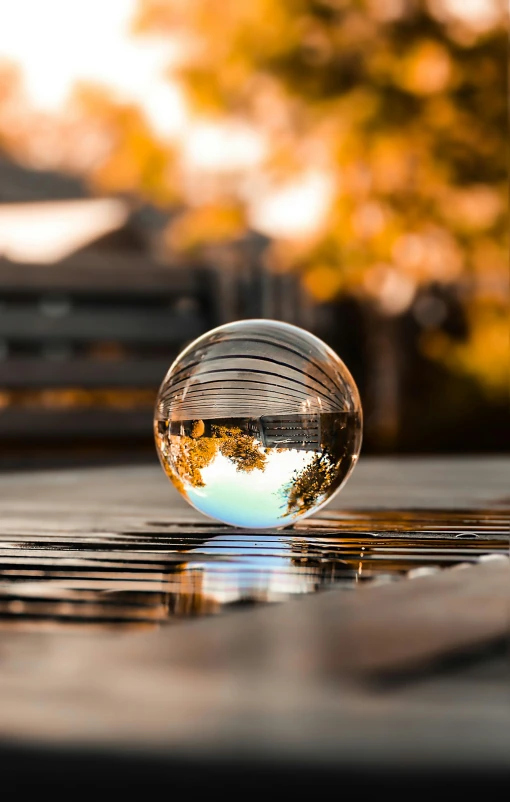 an image of a sphere reflection in the water