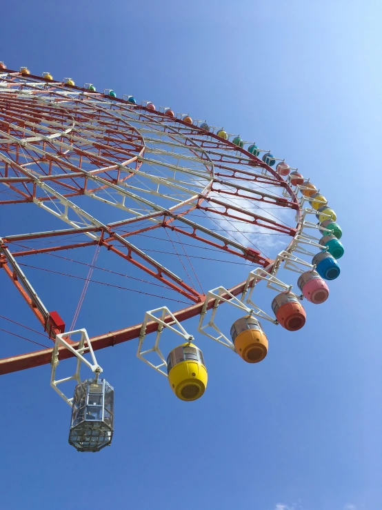 colorful carnival gondola on clear blue sky above