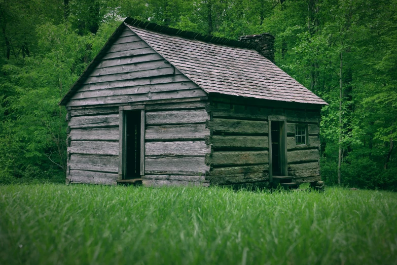 the old wooden building is surrounded by trees