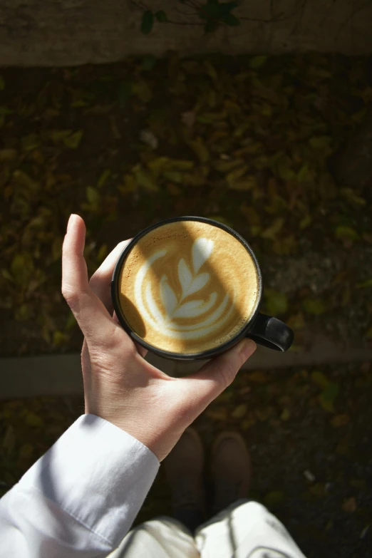 a person is holding a cup of coffee