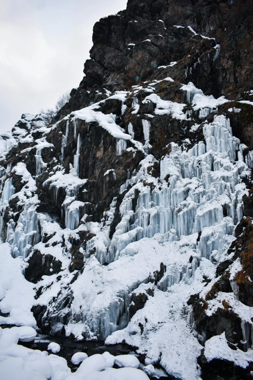 a mountain with ice that has fallen down