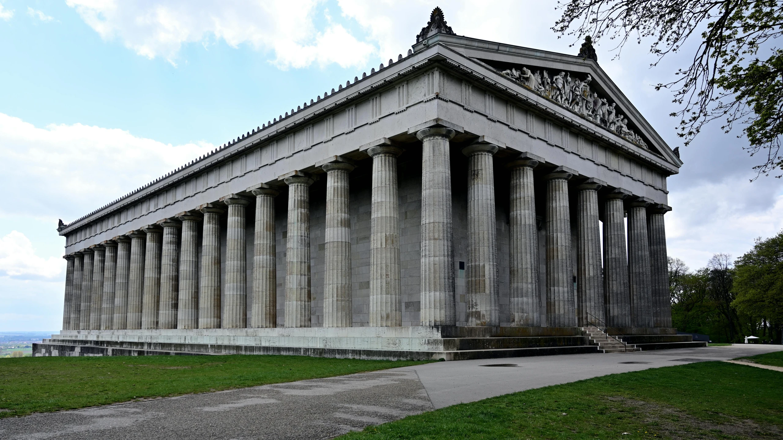 a large building with multiple columns on it