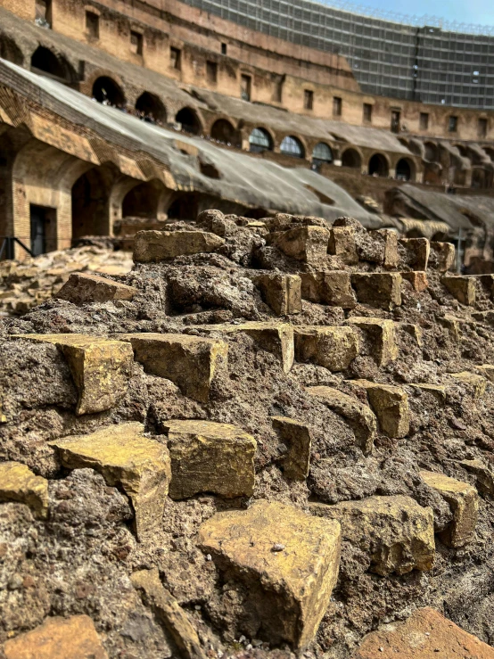 large stacks of bricks at an ancient roman arena