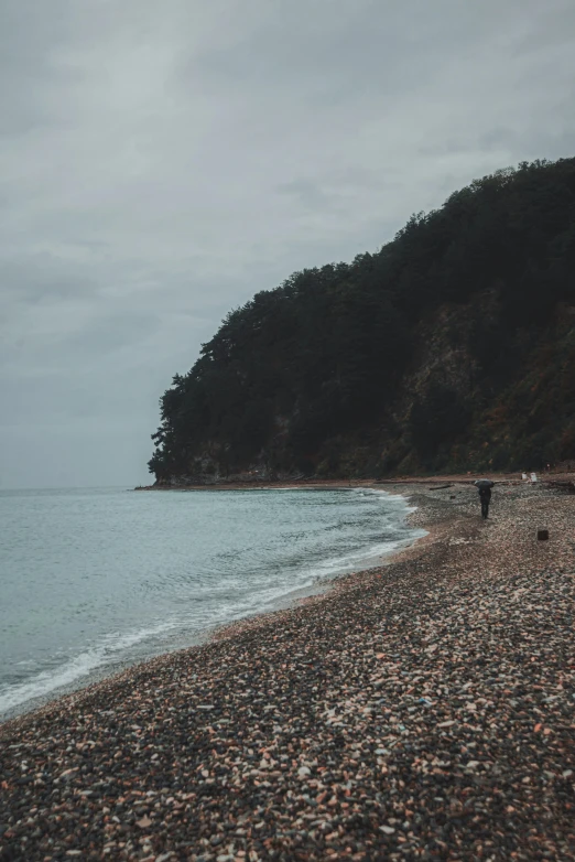 there is a person walking on the beach