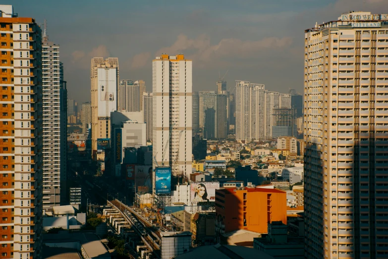 city buildings from an air plane in the sky