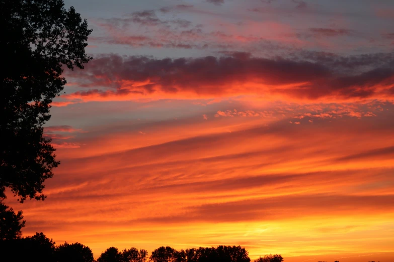 a sunset view of a cloudy sky with trees