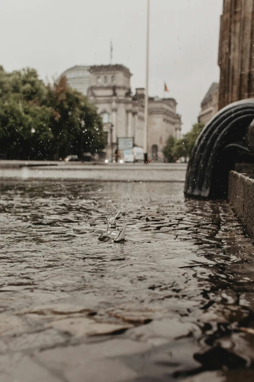 a wet sidewalk on an otherwise rainy day