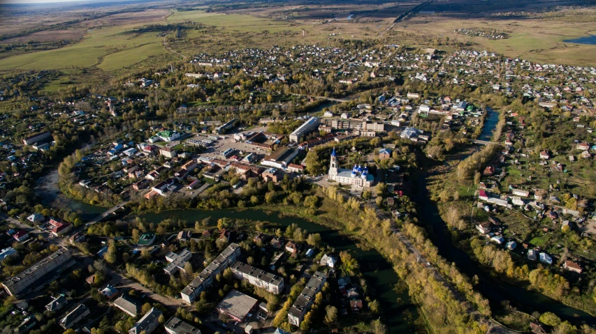 aerial view of a city area in the distance