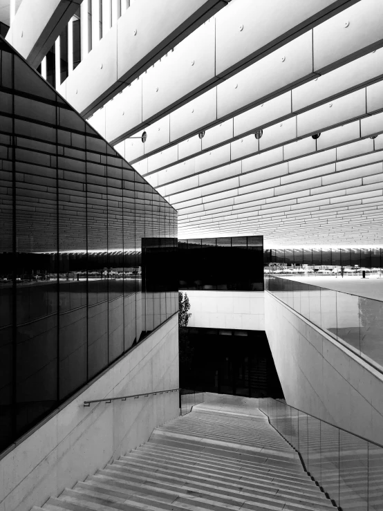 the roof of an architectural building with several levels above it