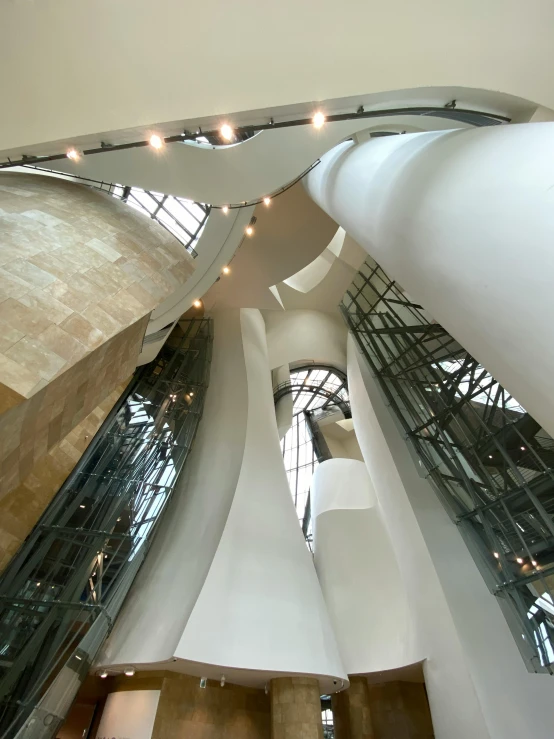 a view up at the ceiling of a curved building