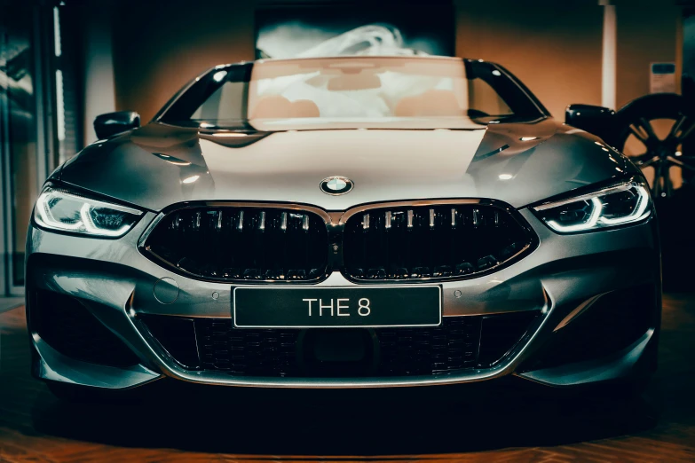 the front view of an elegant grey bmw concept car