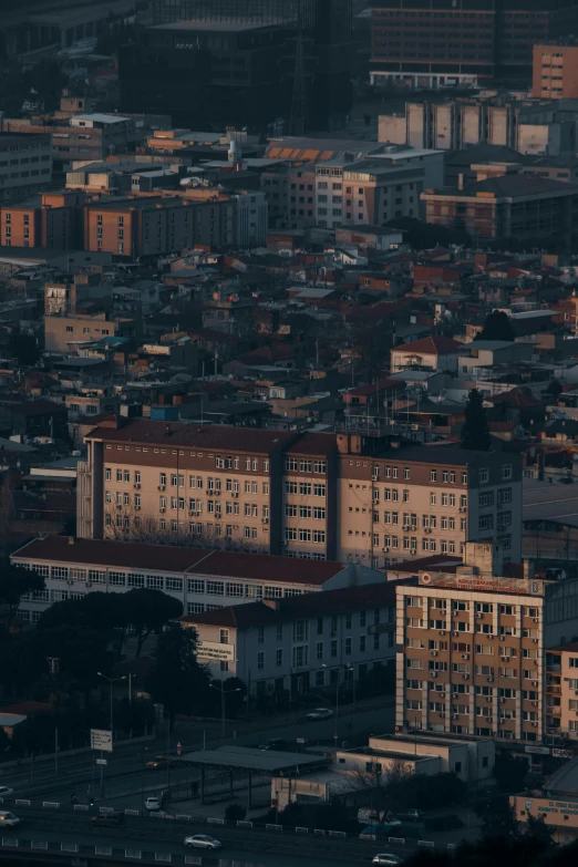 the skyline of a large city, looking down on buildings