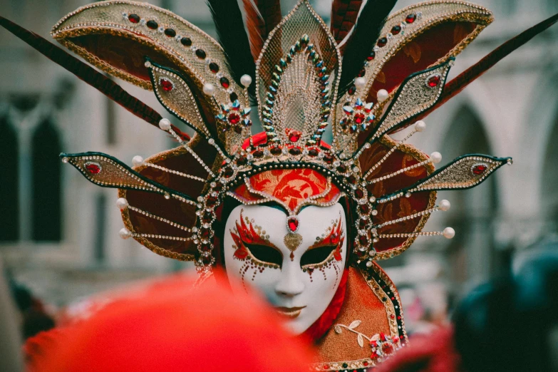 a closeup of a carnival mask at a venice carnival