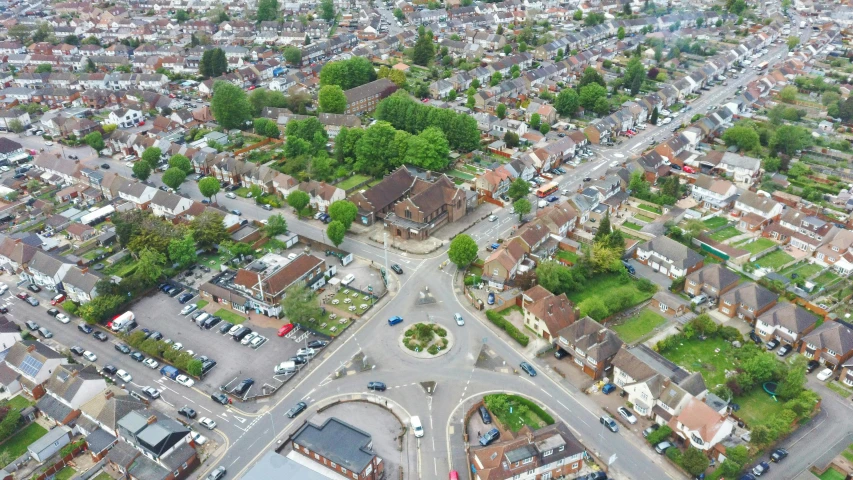 an aerial view of a town that appears to be a city