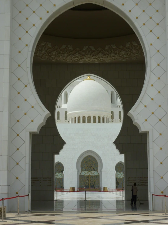 there is a po looking at inside the islamic structure