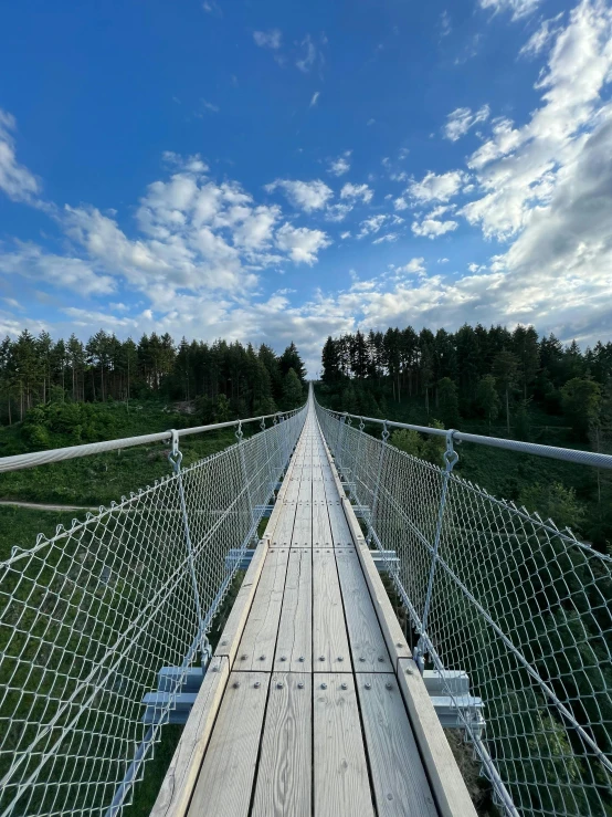 the view from inside a rope bridge