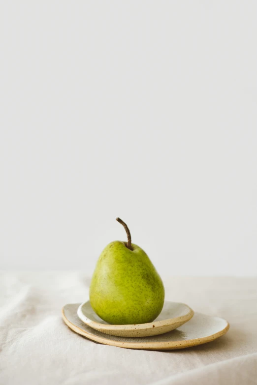 an apple sitting on top of a plate next to another plate