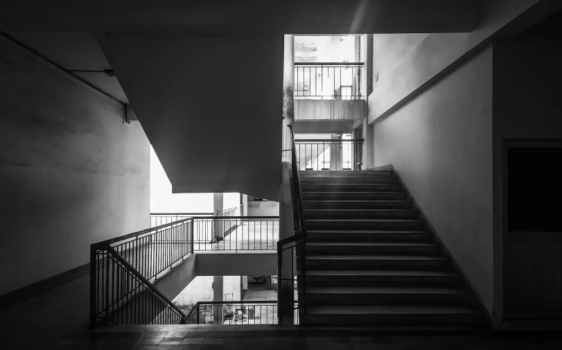 the staircase in the building is very dark