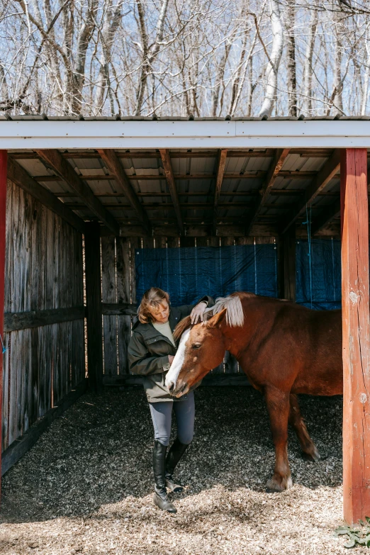 a young person sitting in the shade with a horse