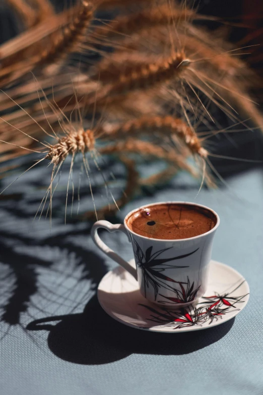 there is a cup of coffee sitting on the table