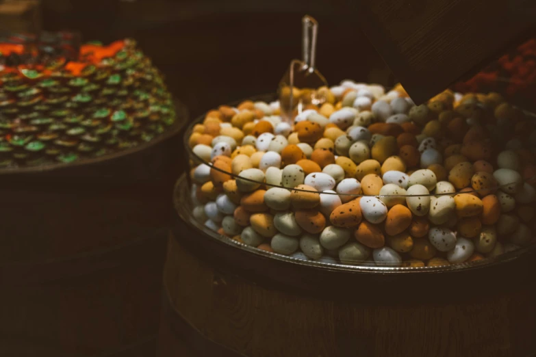 there is a display of eggs in a bowl