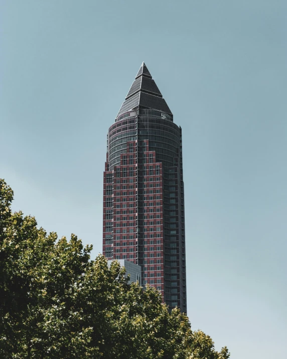 tall building with multiple stories in between two trees