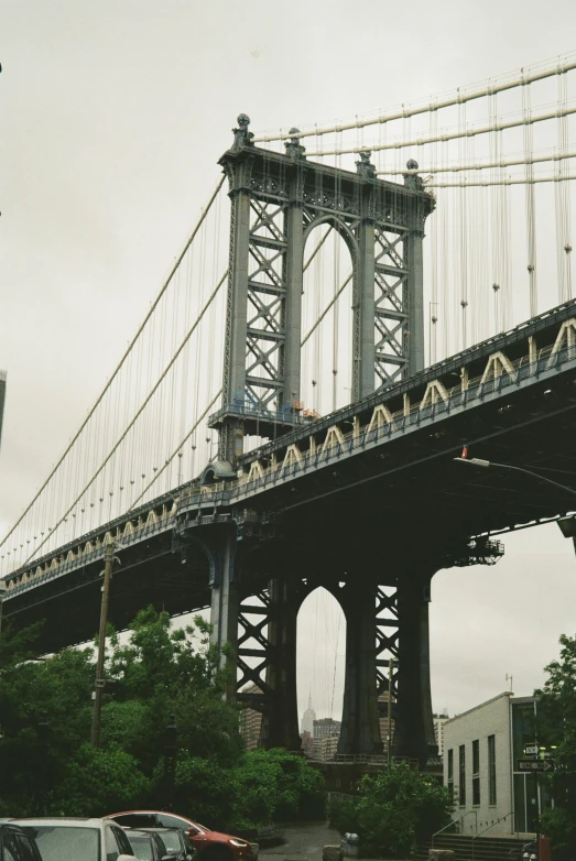 a traffic jam below the manhattan bridge