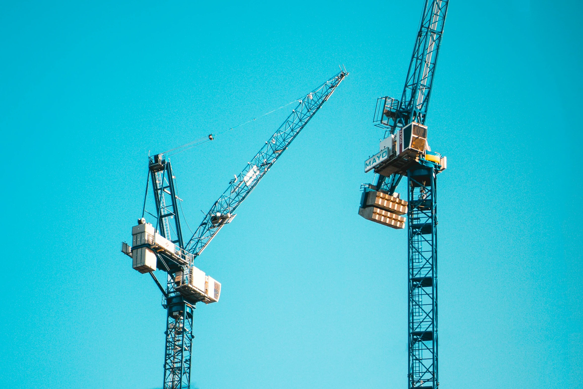 a couple of cranes sitting next to each other