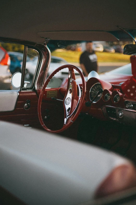 the interior of a classic car from the'50's