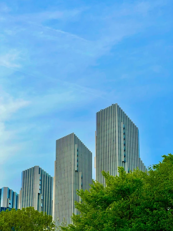 a few buildings are behind the trees