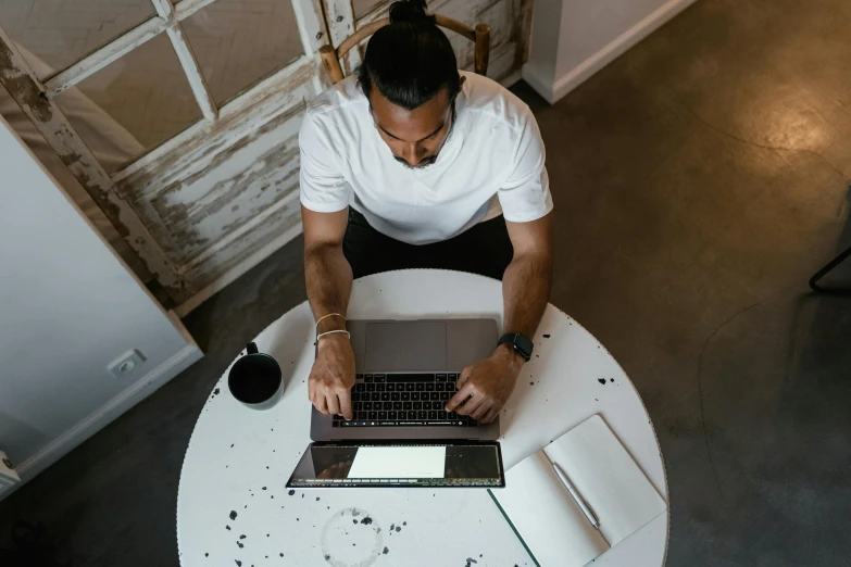 a person using a laptop on a table