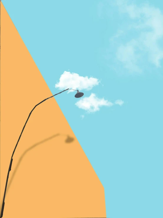 a drawing of a lamp post is flying near a mountain