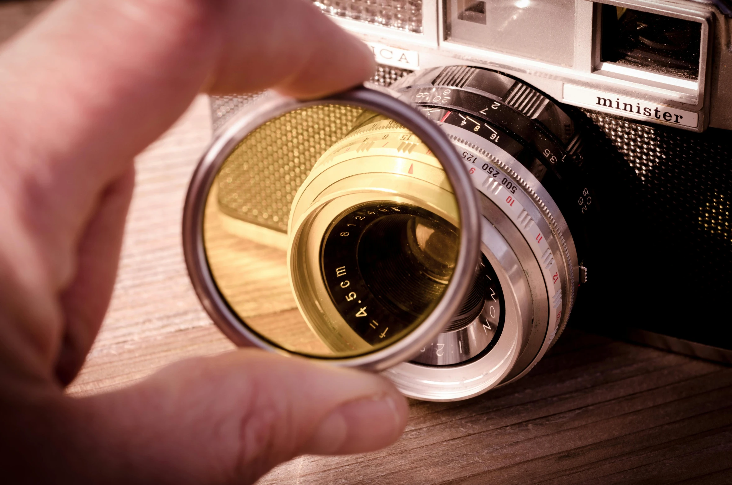 a lens being used for an old camera