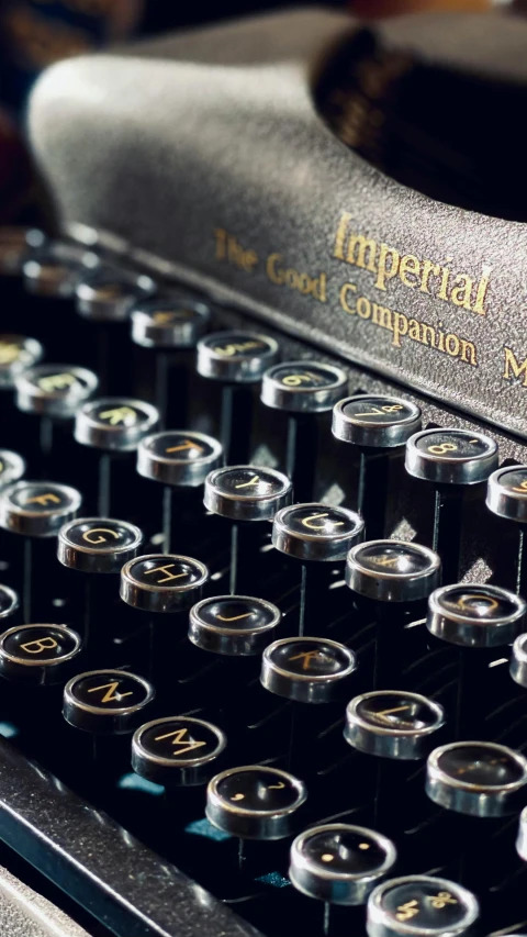 a close up s of an old typewriter with the imperial company