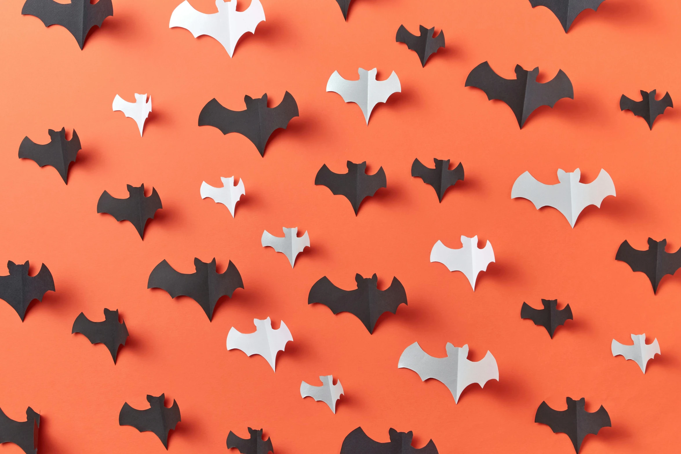 paper bats and bats cut out on an orange background