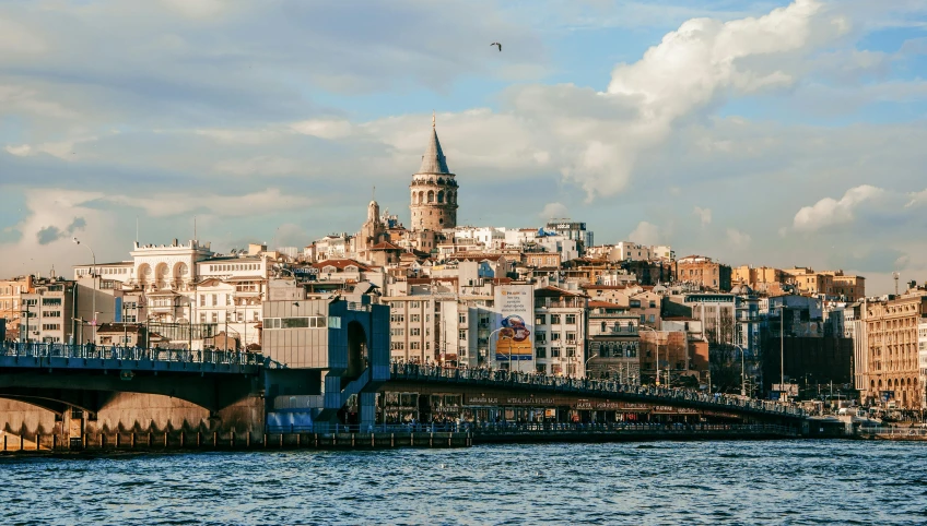 the skyline of a city with a river running underneath it