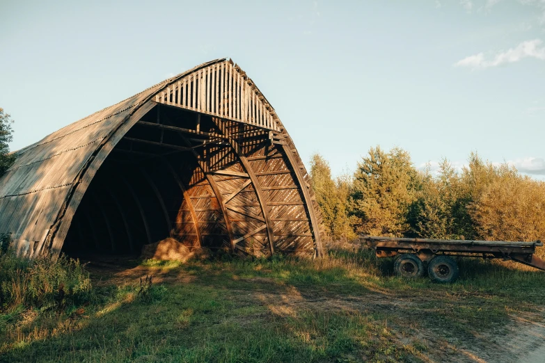 there is a large old style covered bridge