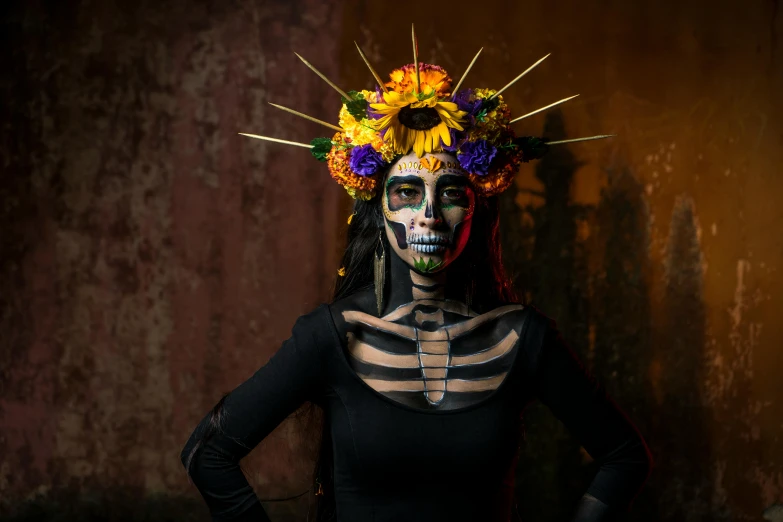 an image of a woman wearing skeleton makeup