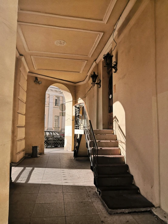 some stairs leading up to a car garage