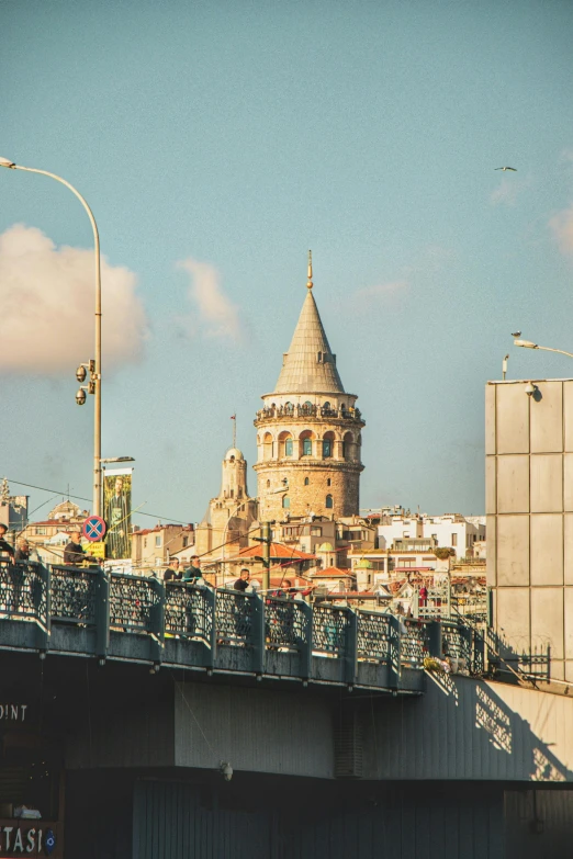 there is a bridge that goes over a city and passes over the water