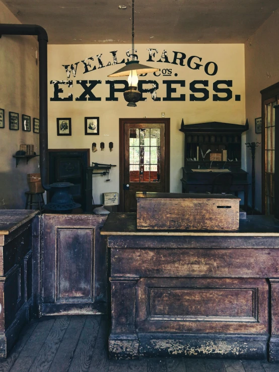 the front desk of a large antique office