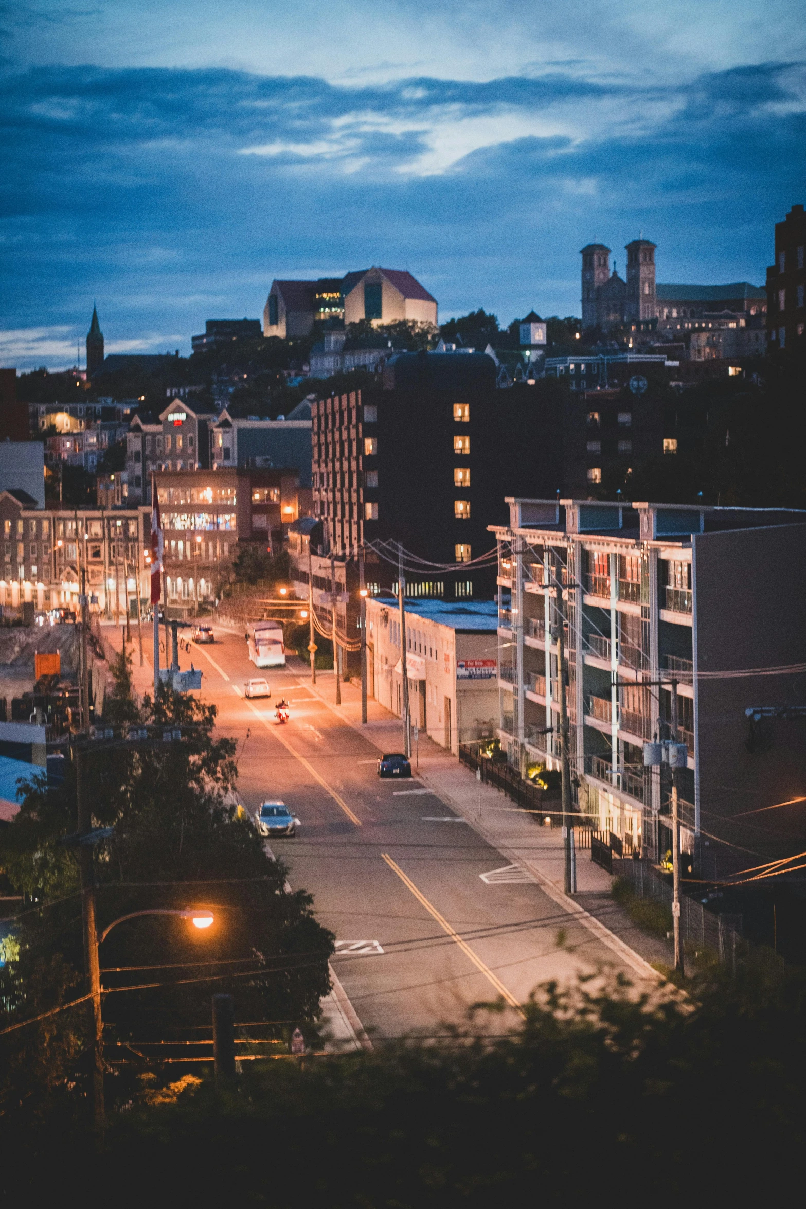 the city street in the evening time