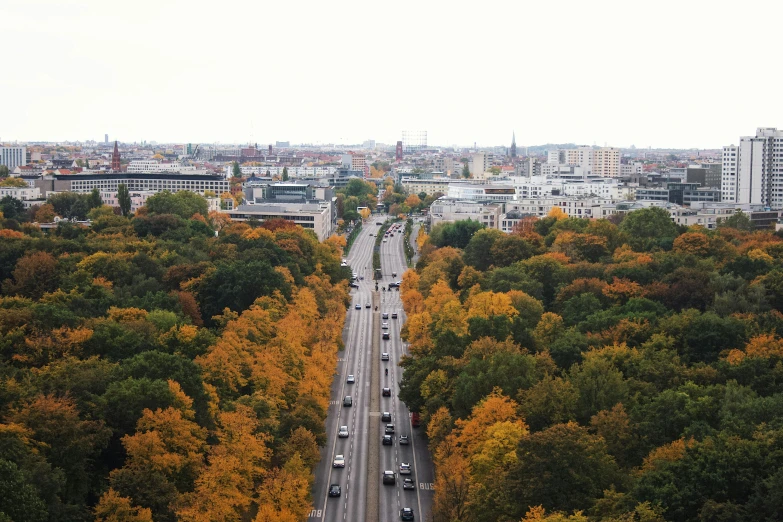 a city view of a street surrounded by tall buildings