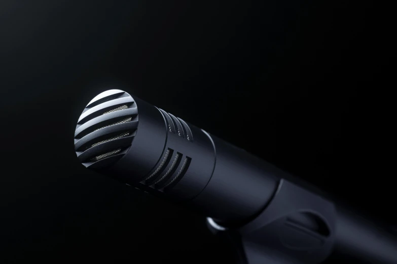 a microphone with a black and silver striped 