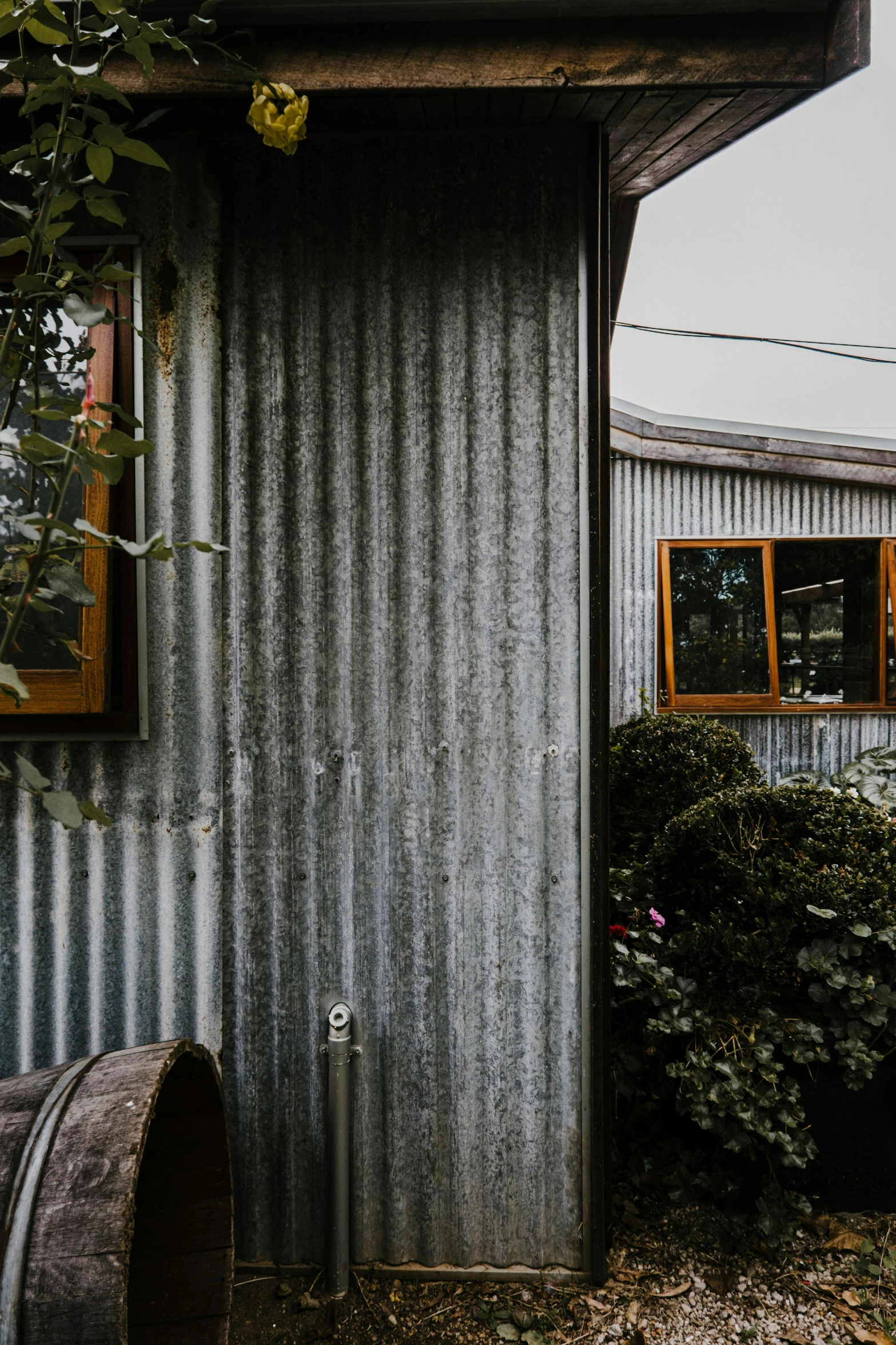 a house has a small window on it