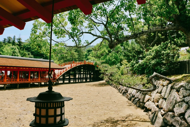 an oriental style gazebo at a museum in the middle of nowhere