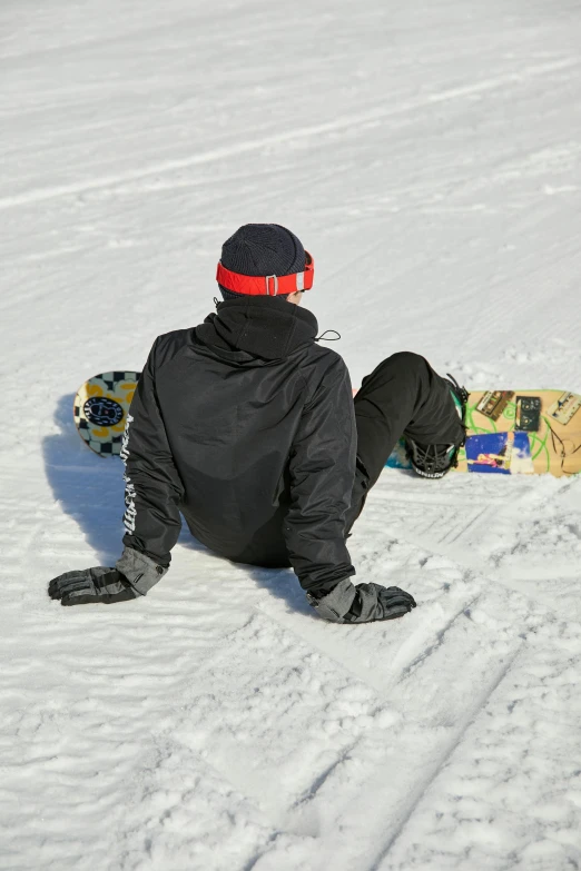 a person on snowboards sitting on the snow