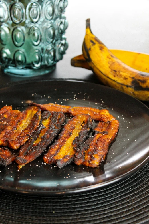 a plate with slices of chocolate banana bread