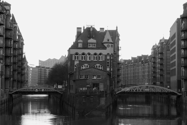 a black and white picture of an old town